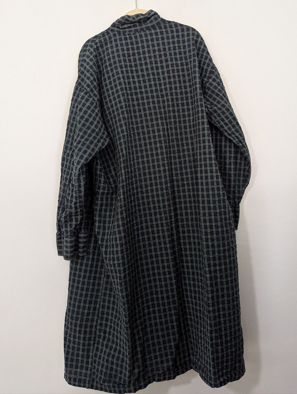 Vintage Christian Dior Robe De Chambre Plaid Robe Cotton Green Blue One Size - Picture 6 of 8
